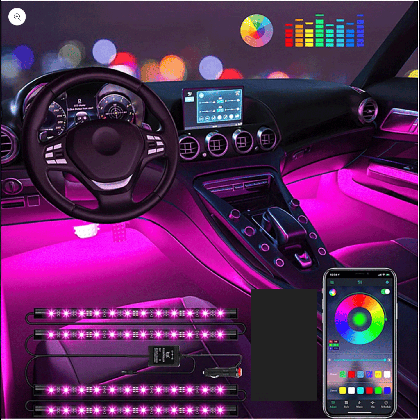 APP Automobile Atmosphere Lamp - 7 Colors Control & Music Sensor