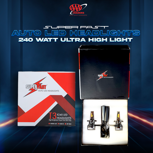 Super Fast Auto LED Headlight Bulbs - T3 X240 LED - 30000 LM - 6500K - HP 850 - 120W - H4